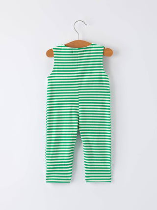 Christmas Tree Smocked Green Stripe Baby Boy Romper - Sunny Meadow Boutique