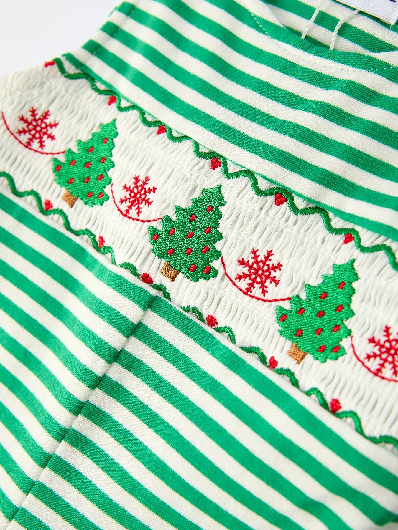 Christmas Tree Smocked Green Stripe Baby Boy Romper - Sunny Meadow Boutique