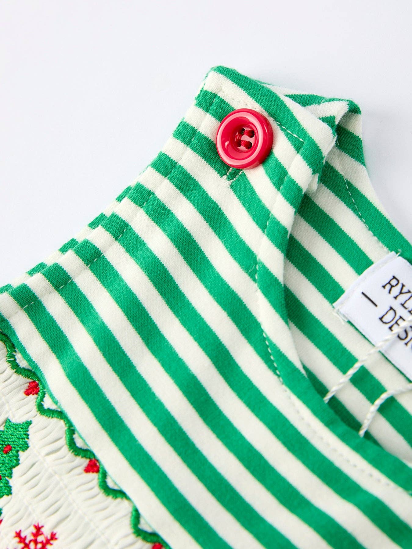 Christmas Tree Smocked Green Stripe Baby Boy Romper - Sunny Meadow Boutique