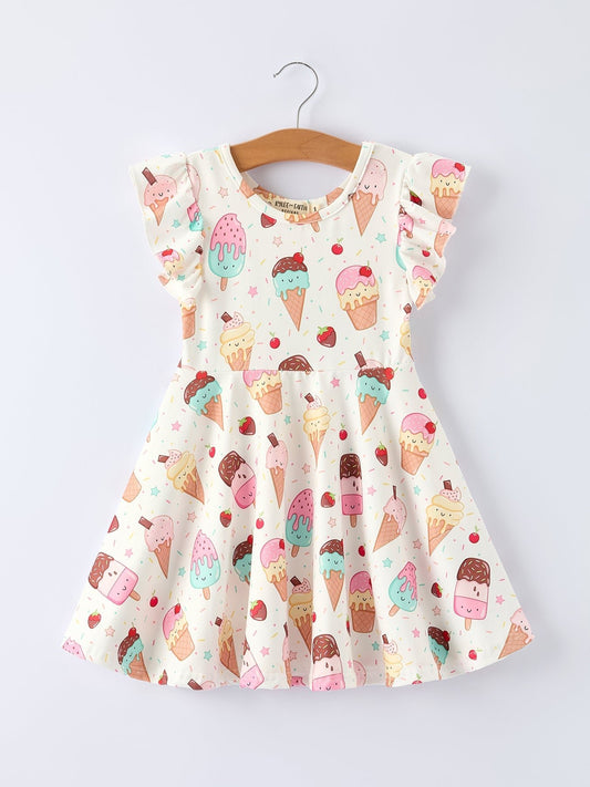 Colorful Ice Cream Pattern Girls Summer Dress - Sunny Meadow Boutique