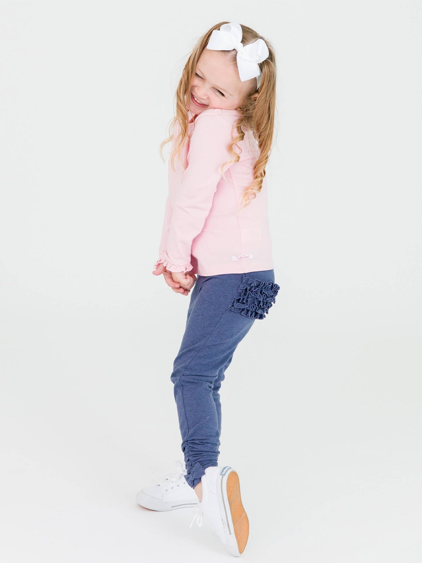 Baby Girls Faux Denim Ruched Bow Leggings