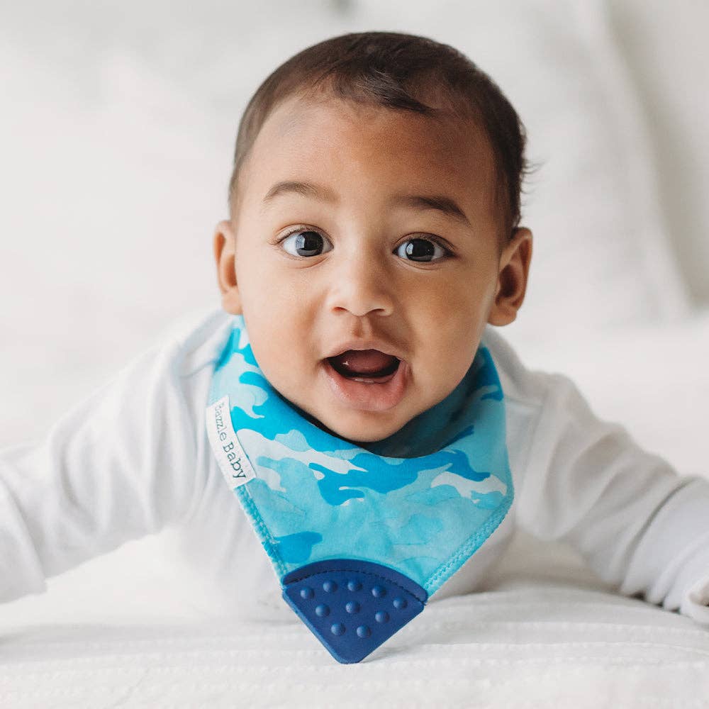 Bazzle Baby Banda Bib with Silicone Teether Attached 4-pack - Various Colors