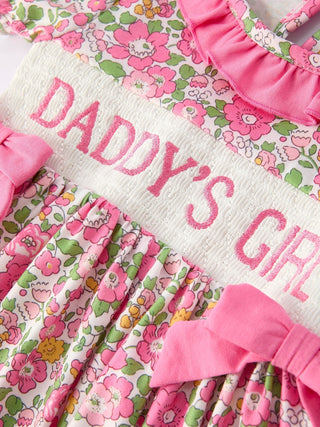 "DADDY'S GIRL" Bow Embroidered Ruffle Collar Girl Dress - Sunny Meadow Boutique