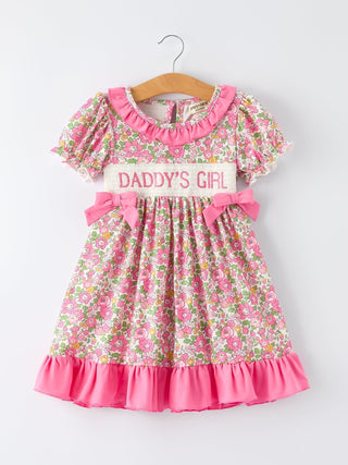 "DADDY'S GIRL" Bow Embroidered Ruffle Collar Girl Dress - Sunny Meadow Boutique
