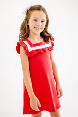 Darla Dress, Richmond Red with White Trim - Sunny Meadow Boutique