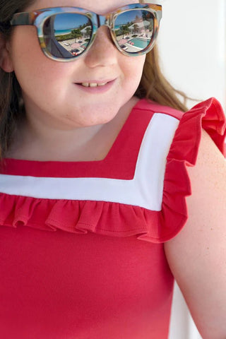 Darla Dress, Richmond Red with White Trim - Sunny Meadow Boutique