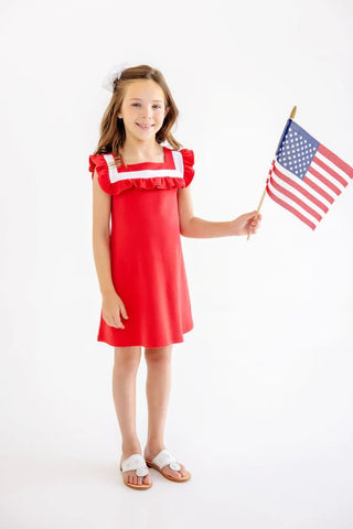 Darla Dress, Richmond Red with White Trim - Sunny Meadow Boutique