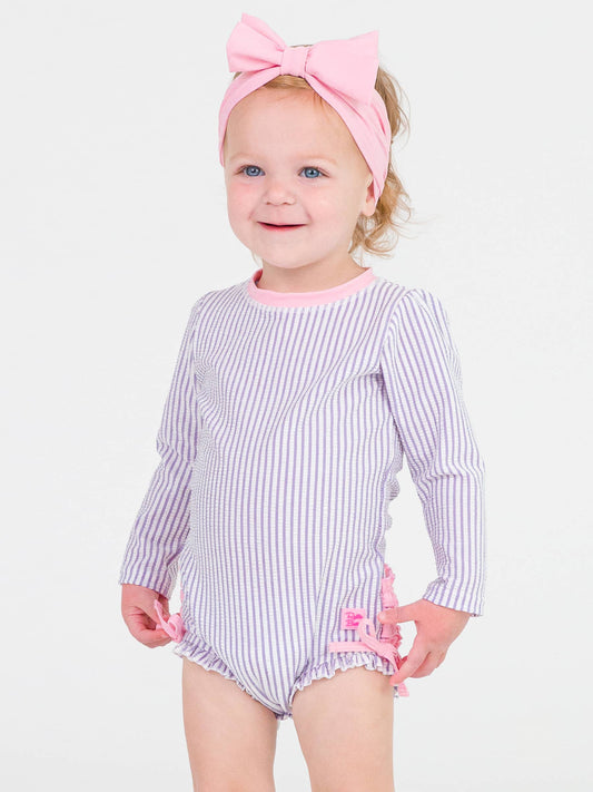 Baby Girls Lavender Seersucker Long Sleeve One Piece Rash Guard