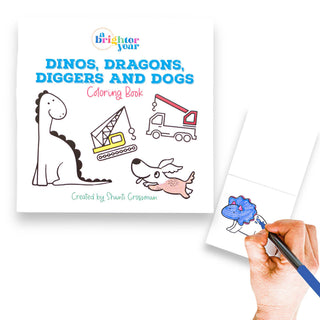 Dinos Dragons Diggers and Dogs Coloring Book for Kids & Baby - Sunny Meadow Boutique
