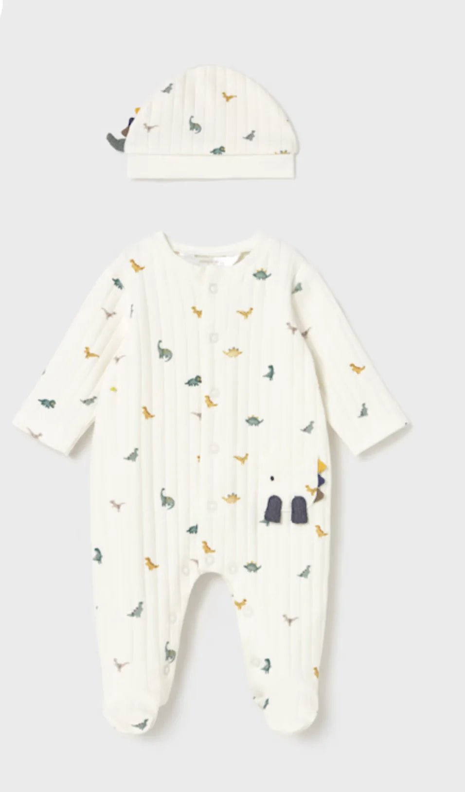 Dinosaur Dungaree Footies with Hat - Sunny Meadow Boutique