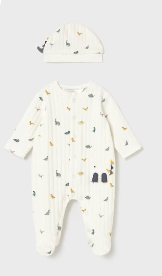 Dinosaur Dungaree Footies with Hat - Sunny Meadow Boutique