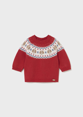 Mayoral Newborn Boy Red Dog Fair Isle Knit Sweater