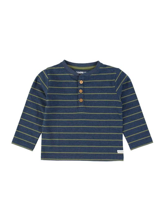 Boys Dusty Olive Stripe Knit Long Sleeve Henley Tee