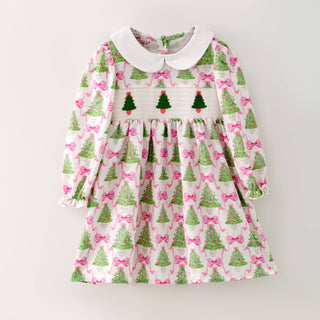 Pink Pine Trellis Smocked Girls Dress