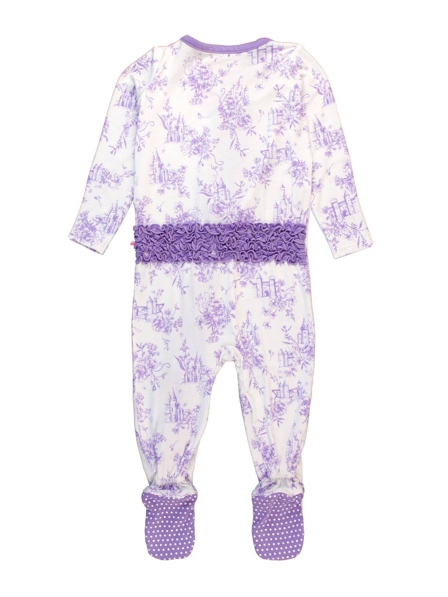 Baby Girls Purple Princess Castle Toile Bamboo Viscose Footed Ruffle One Piece Pajama