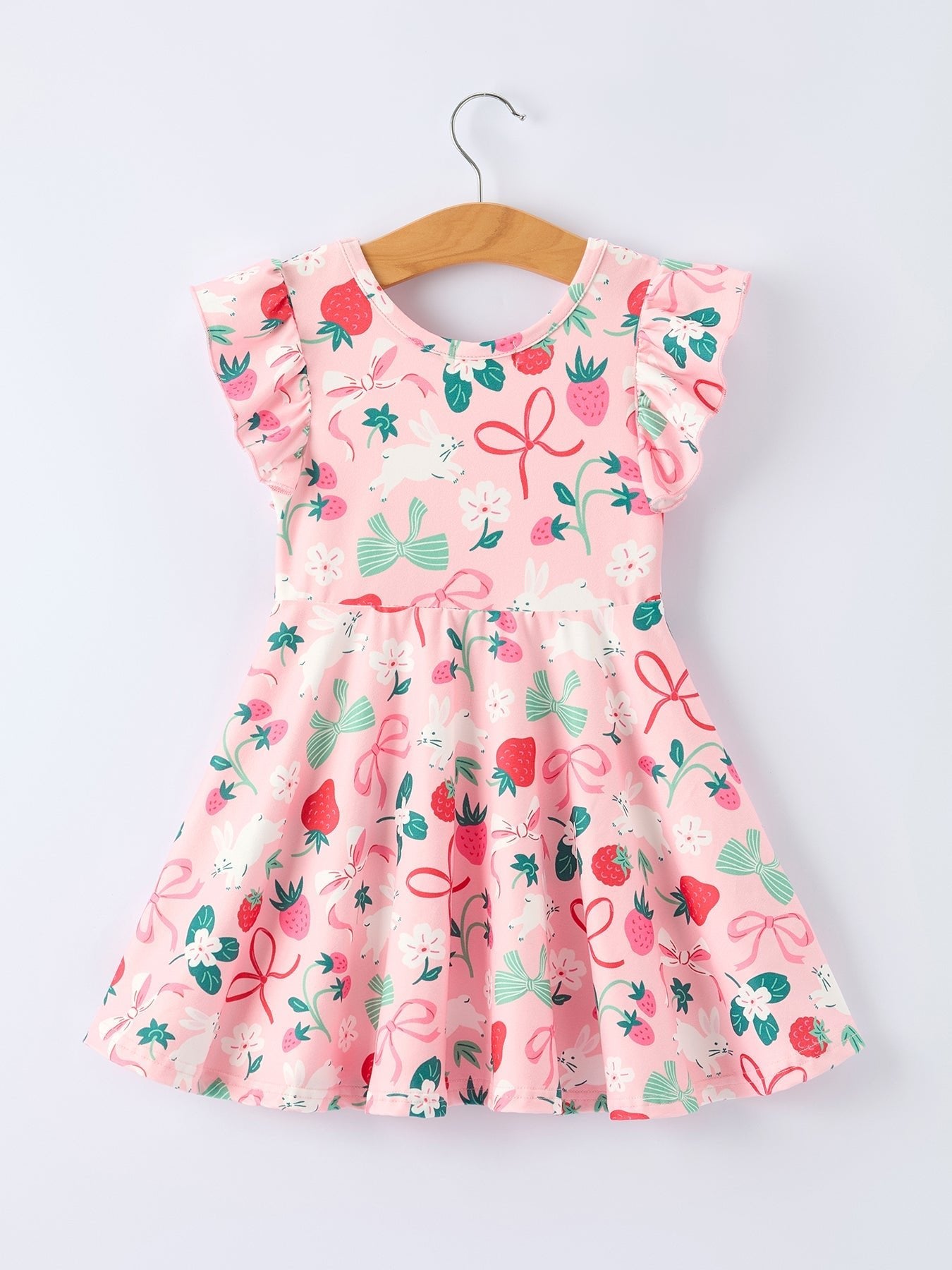 Easter Strawberry Bunny Bow Print Girls' Dress - Sunny Meadow Boutique