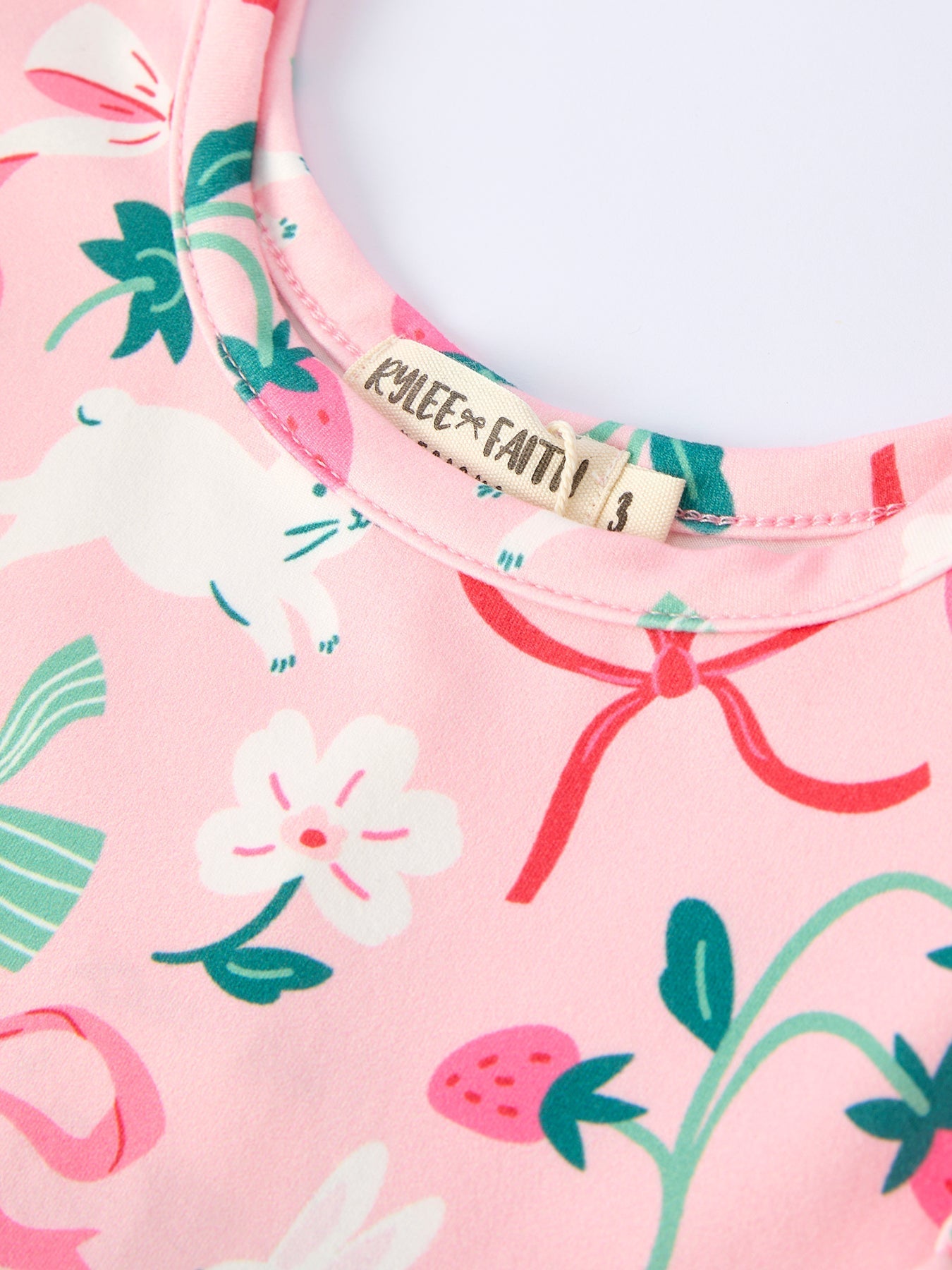 Easter Strawberry Bunny Bow Print Girls' Dress - Sunny Meadow Boutique