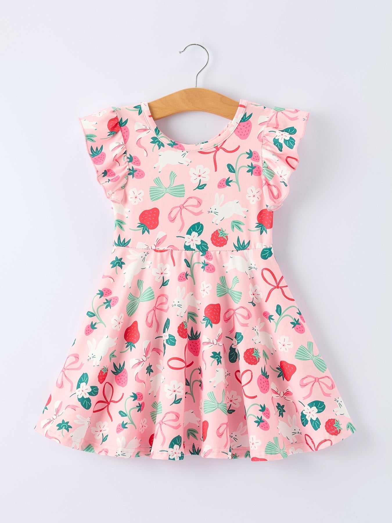Easter Strawberry Bunny Bow Print Girls' Dress - Sunny Meadow Boutique