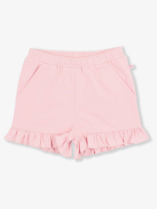 Girls Pink Knit Ruffle Trim Shorts