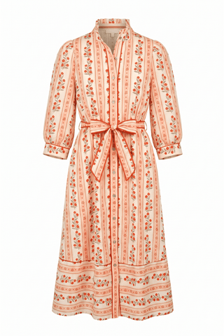 Entro Floral Puff Sleeve Belted Midi Dress with Pockets - Sunny Meadow Boutique