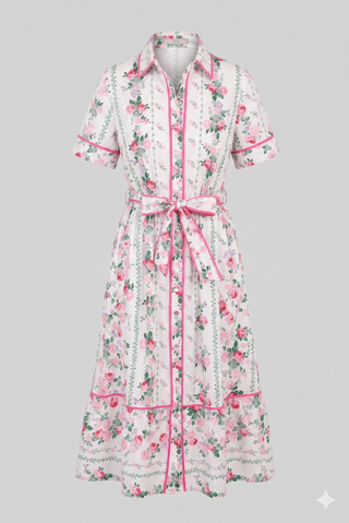 Entro Vintage Floral Belted Midi Dress with Pockets - Sunny Meadow Boutique