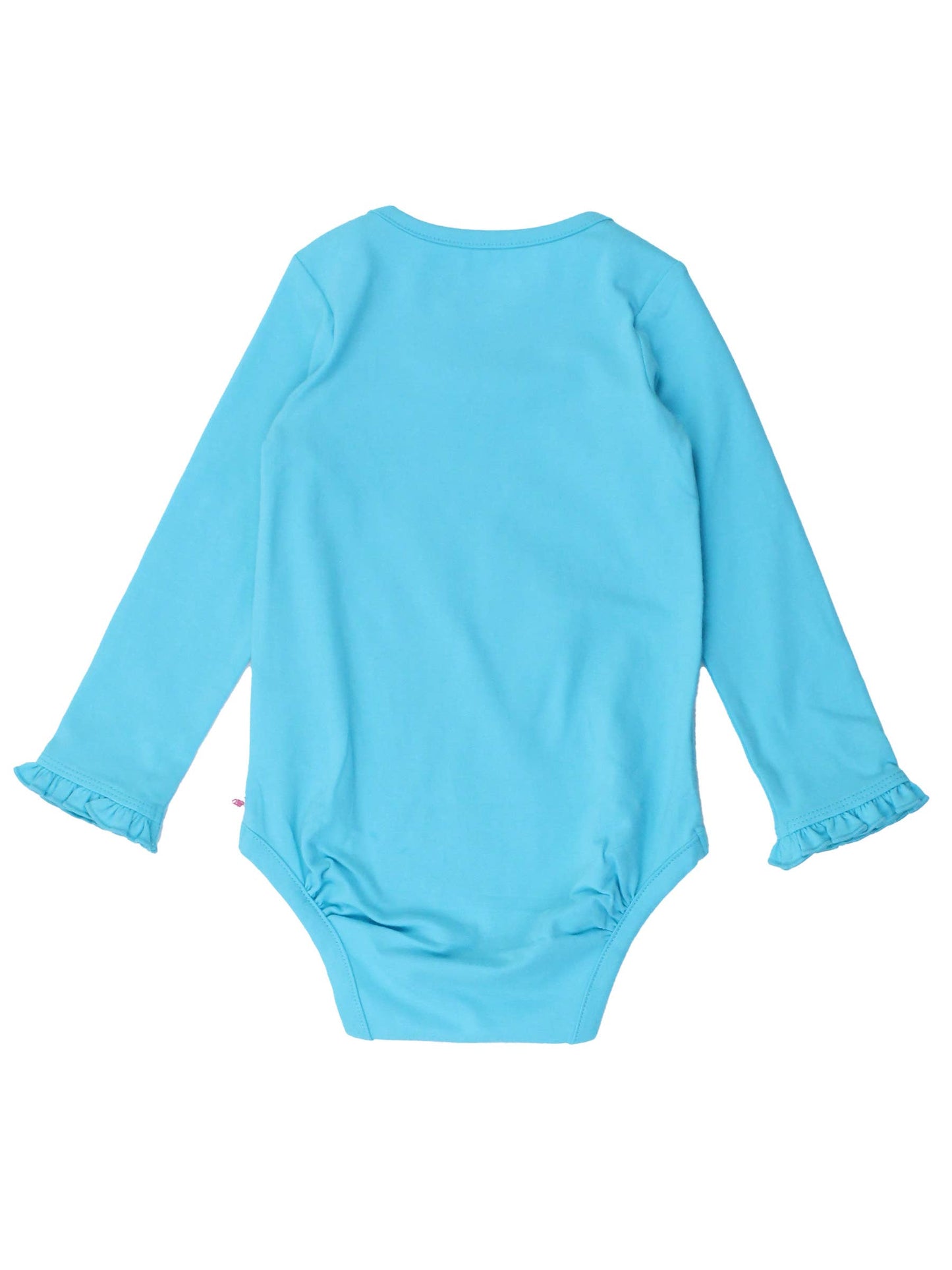 Girls Bright Aqua Knit Long Sleeve Ruffle Bodysuit