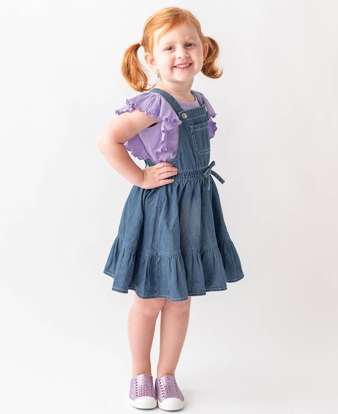 Girls Light Wash Denim Overall Jumper Dress