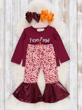 Farm Fresh Pumpkins Sequin Flare Pants Outfit - Sunny Meadow Boutique