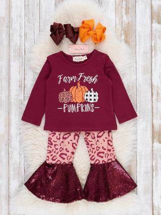 Farm Fresh Pumpkins Sequin Flare Pants Outfit - Sunny Meadow Boutique