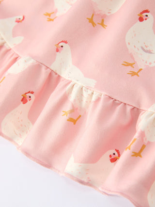 Farm Spring Chicken Print Girls Ruffle Dress - Sunny Meadow Boutique