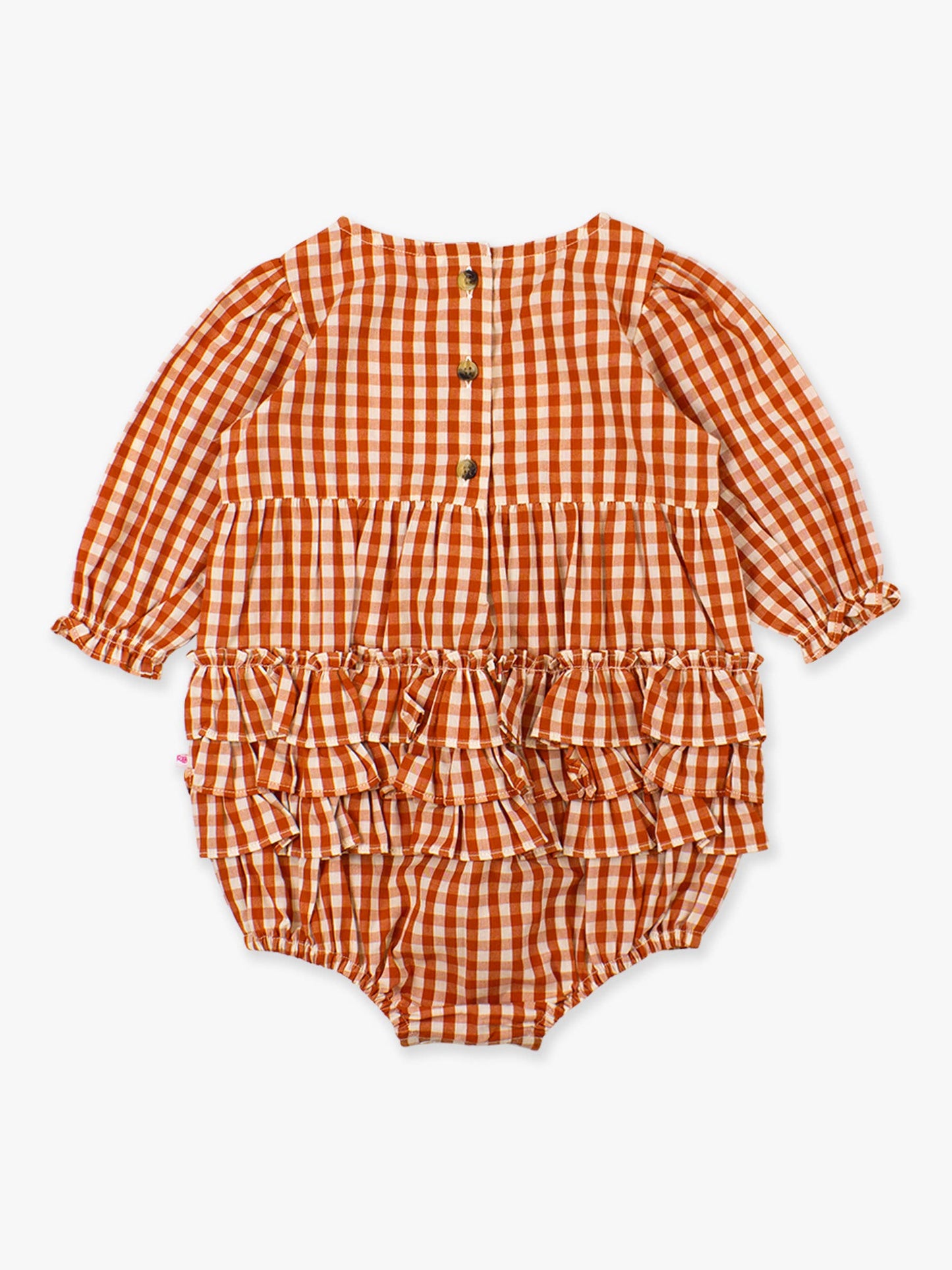 Baby Girls Classic Rust Gingham Woven Long Sleeve Bubble Romper