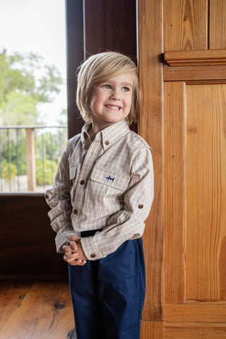 Flagler Fishing Shirt Khaki & White Plaid - Sunny Meadow Boutique