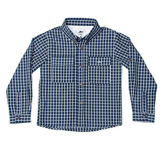 Flagler Fishing Shirt Navy & White Plaid - Sunny Meadow Boutique