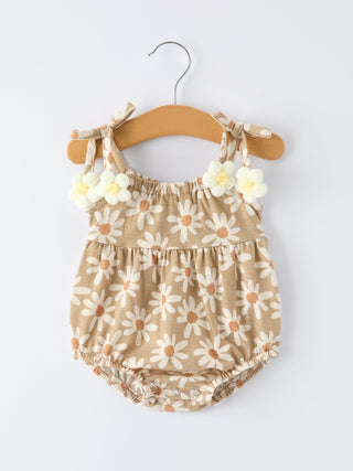 Floral Daisy Baby Girl Spaghetti Strap Romper - Sunny Meadow Boutique