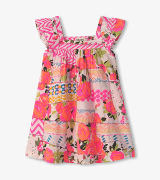 Floral Patchwork Flutter Puff Dress - Sunny Meadow Boutique