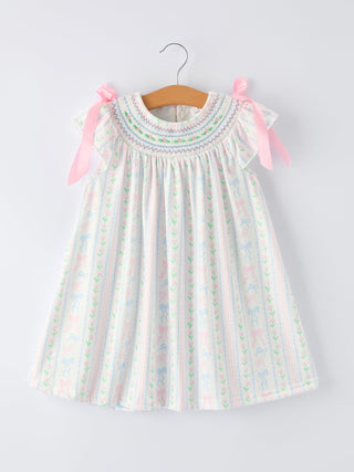 Girl Bow Stripe Smocked Dress - Sunny Meadow Boutique
