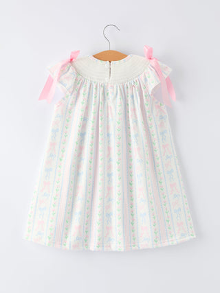 Girl Bow Stripe Smocked Dress - Sunny Meadow Boutique