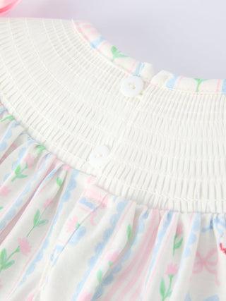 Girl Bow Stripe Smocked Dress - Sunny Meadow Boutique