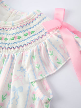 Girl Bow Stripe Smocked Dress - Sunny Meadow Boutique