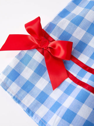 Girls 4th of July Plaid Twirl Dress Bow Embroidery Petals Collar - Sunny Meadow Boutique