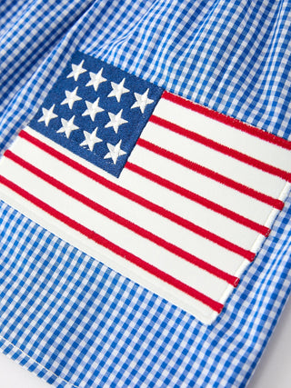 Girls 4th of July Plaid Twirl Dress Bow Smocked - Sunny Meadow Boutique