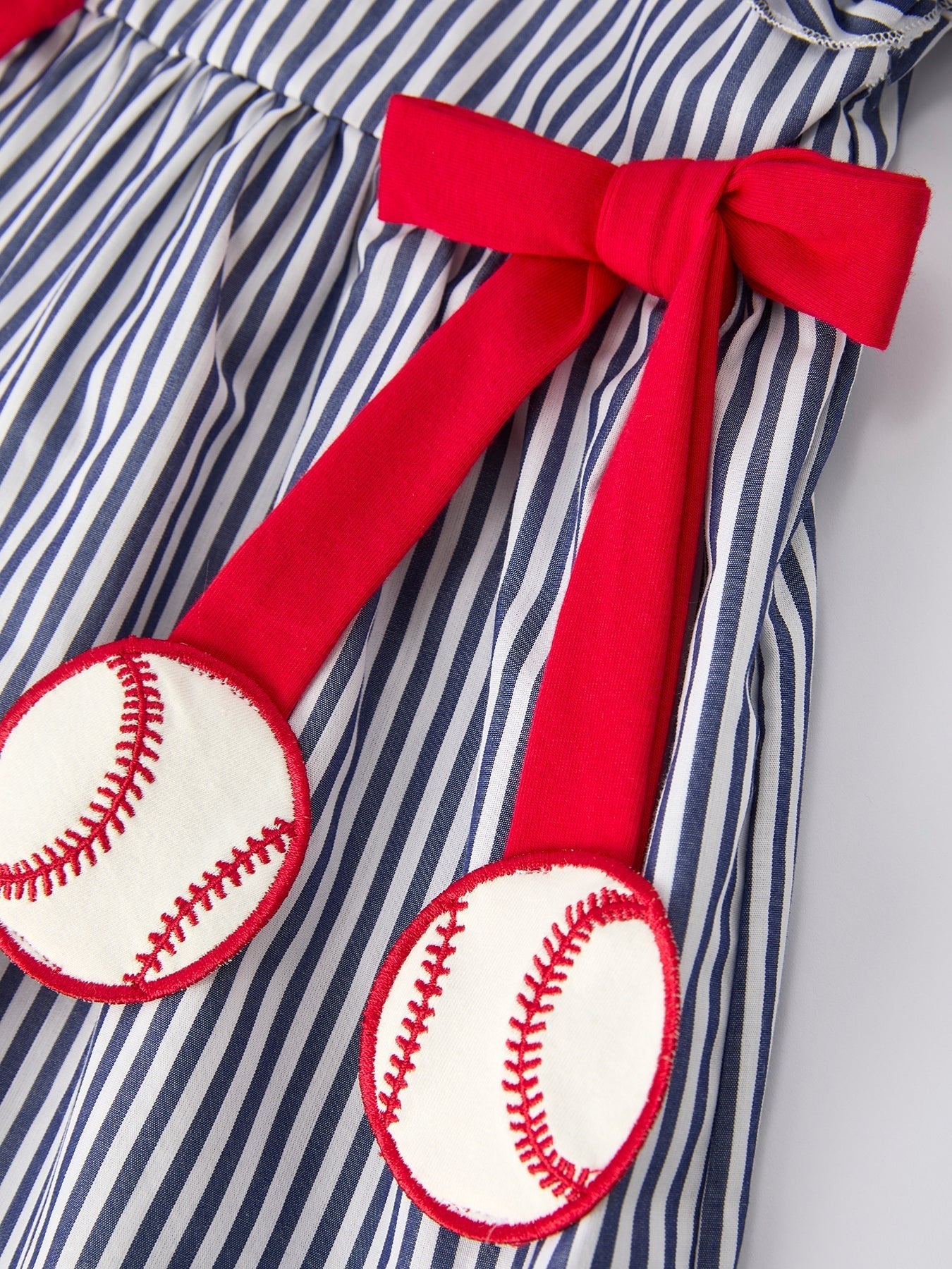 Girls Baseball Team Outfit – Striped Ruffle Sleeve Dress with Ball Design - Sunny Meadow Boutique