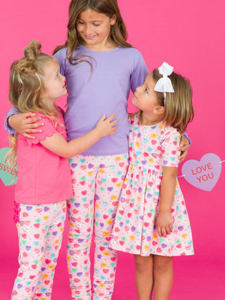 Girls Be My Valentine Ruched Bow Leggings - Sunny Meadow Boutique