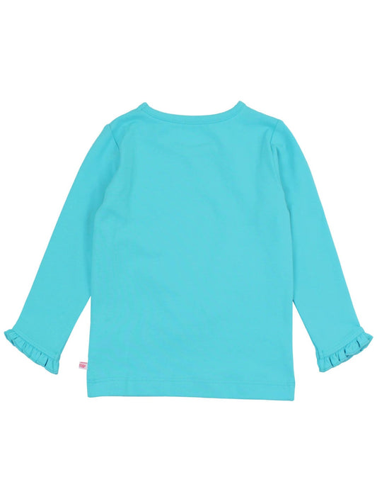 Girls Bright Aqua Knit Long Sleeve Ruffle Sleeve Top - Sunny Meadow Boutique