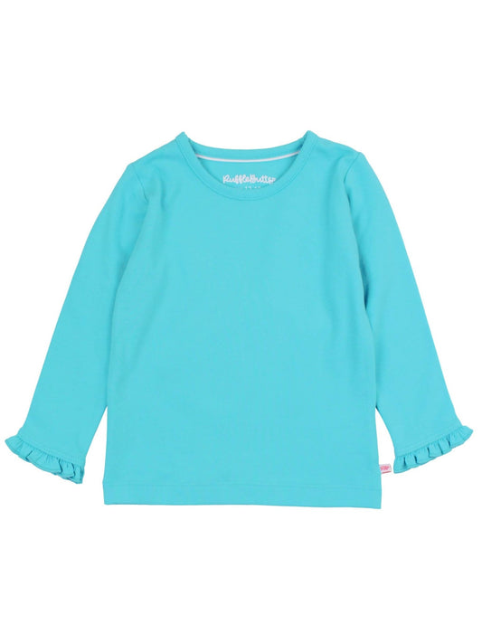 Girls Bright Aqua Knit Long Sleeve Ruffle Sleeve Top - Sunny Meadow Boutique