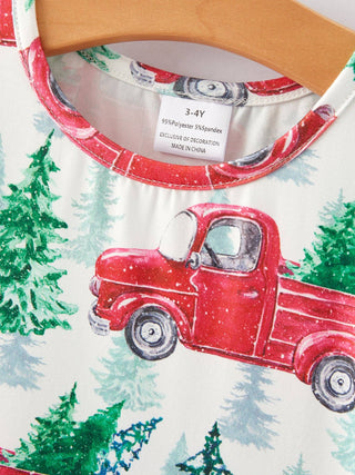 Girls Christmas Truck Christmas Tree Print Dress - Sunny Meadow Boutique