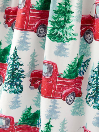 Girls Christmas Truck Christmas Tree Print Dress - Sunny Meadow Boutique
