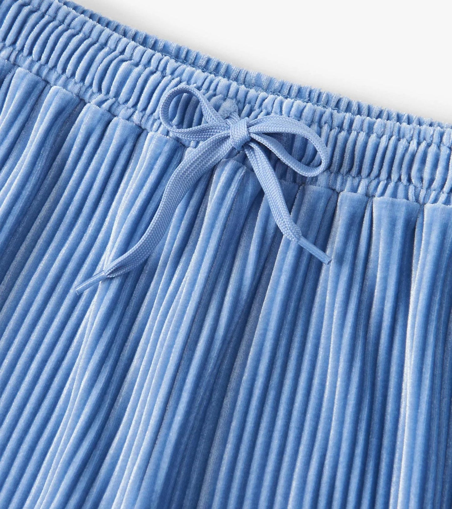 Girls Cornflower Blue Pleated Velour Relaxed Pants - Sunny Meadow Boutique