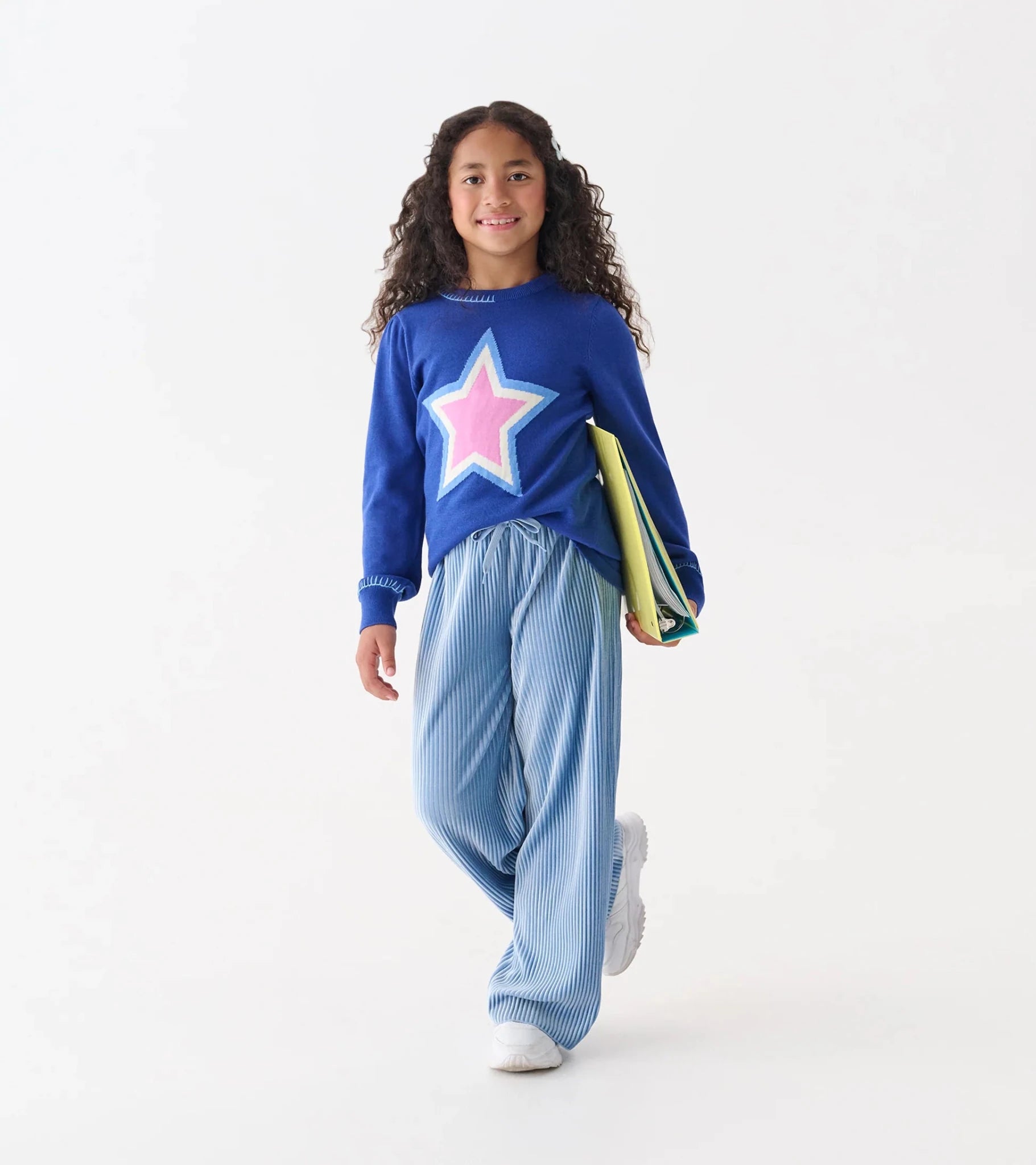 Girls Cornflower Blue Pleated Velour Relaxed Pants - Sunny Meadow Boutique
