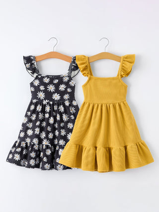 Girls Daisy and Mustard Yellow Dress 2 - piece Set - Sunny Meadow Boutique